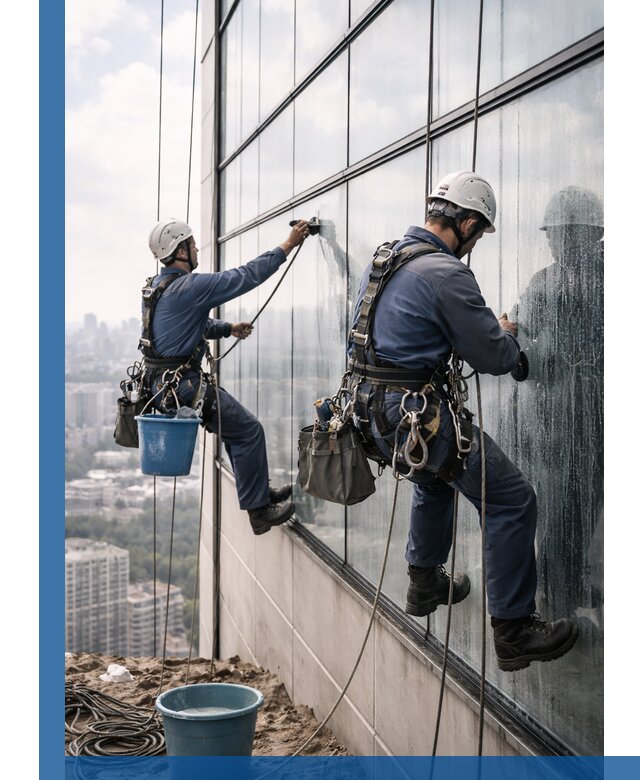 Профессиональная мойка фасадных окон альпинистами в Ростове-на-Доне