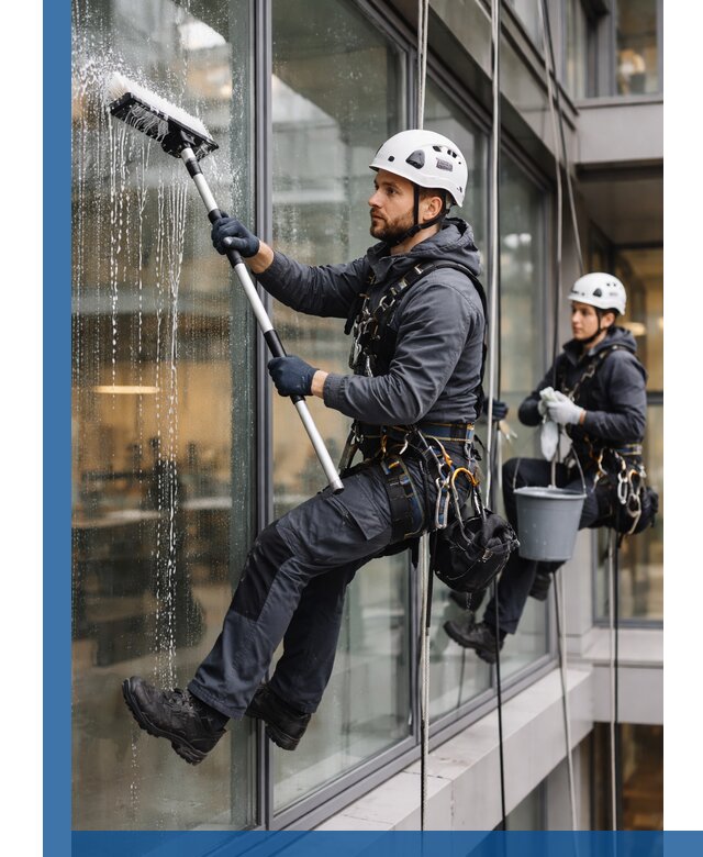 Профессиональная мойка витражей промышленными альпинистами в Ростове-на-Доне