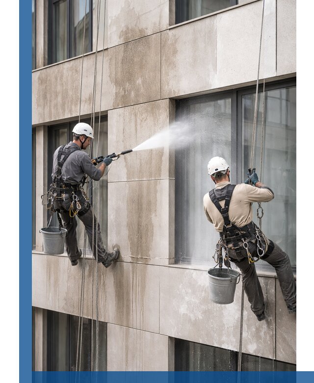 Послестроительная мойка фасада промышленным альпинизмом в Ростове-на-Доне