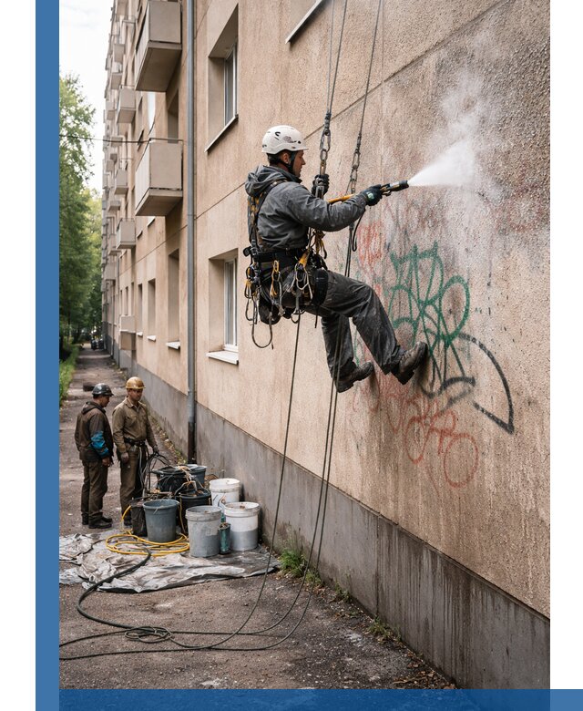 Удаление граффити с фасада в Ростове-на-Доне без следов и повреждений