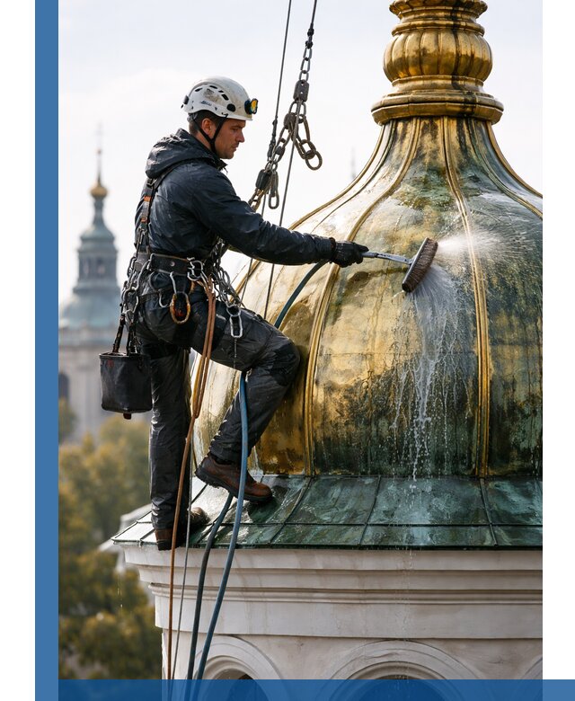 Профессиональная мойка куполов и шпилей высотными альпинистами в Ростове-на-Доне