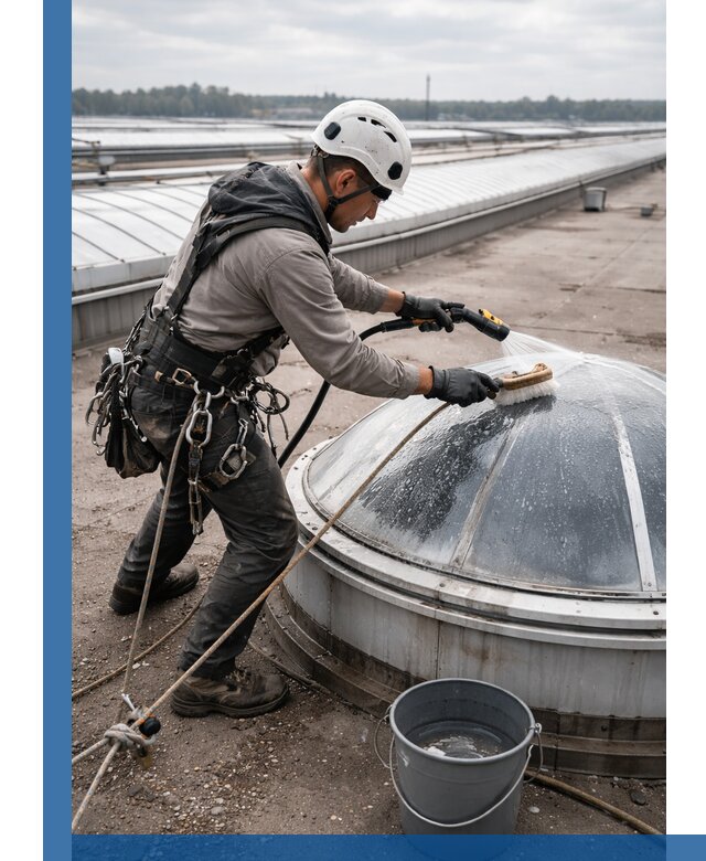 Мойка зенитных фонарей на кровле для промышленных объектов в Ростове-на-Доне