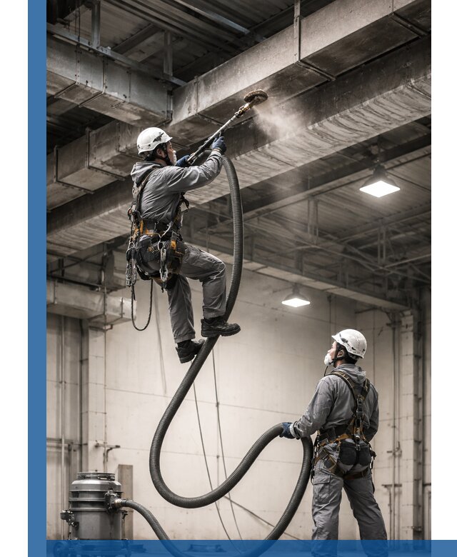 Обеспыливание потолочных конструкций в Ростове-на-Доне промышленным альпинизмом