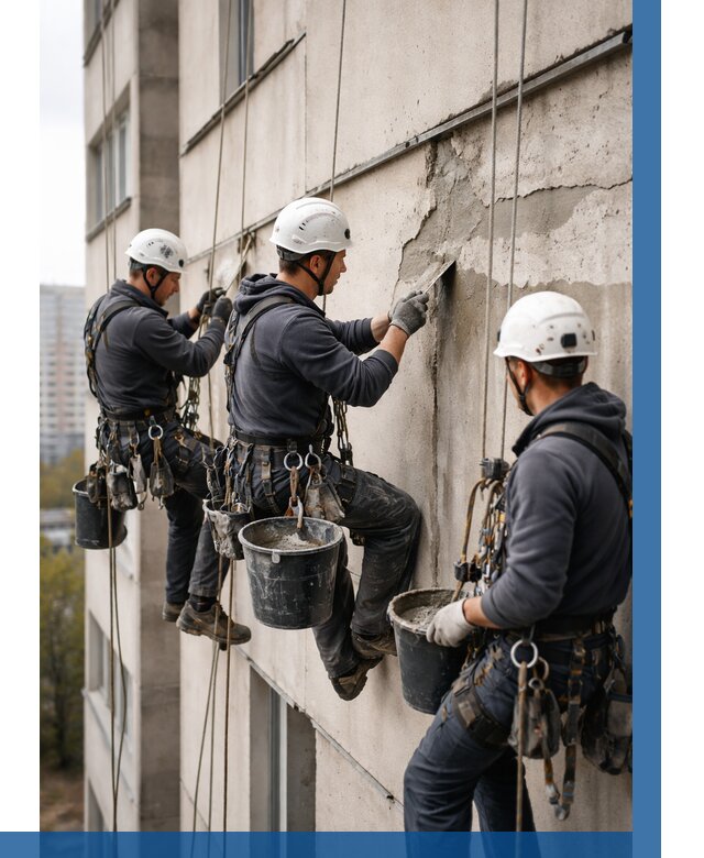 Ремонт бетонных элементов фасада в Ростове-на-Доне от 2607 р. | ВЫСОТНИК-Рст