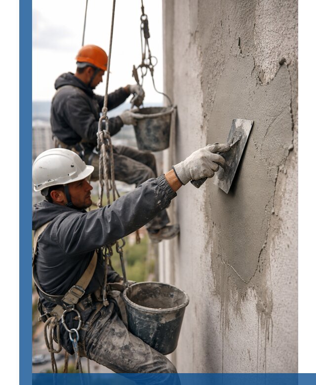 Штукатурка фасада на высоте в Ростове-на-Доне профессиональные работы