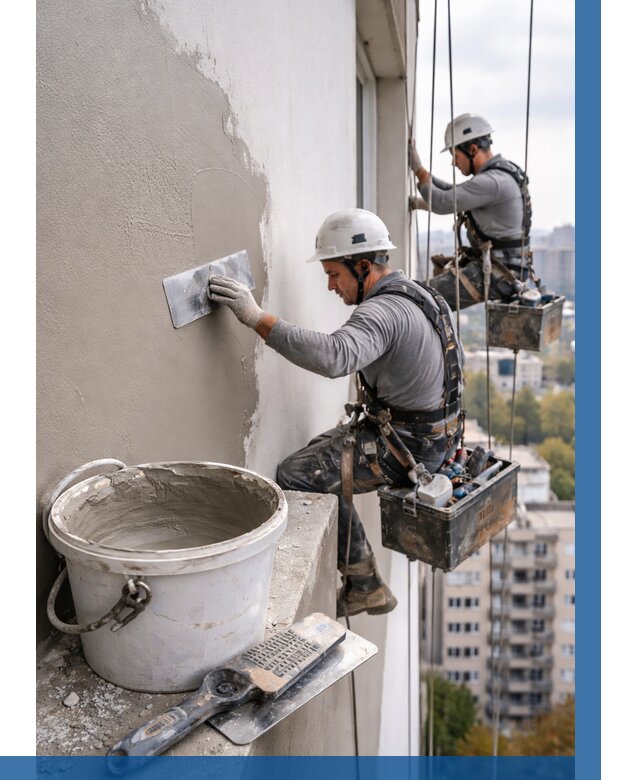 Шпаклевка фасада на высоте в Ростове-на-Доне от 730 р. | ВЫСОТНИК-Рст