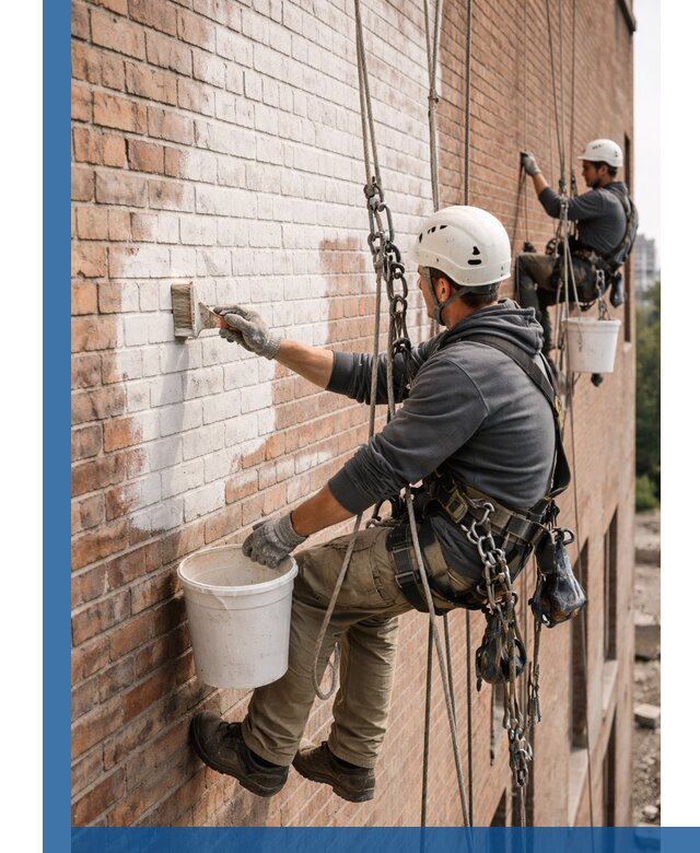 Покраска кирпичного фасада с доступным альпинистским сервисом в Ростове-на-Доне