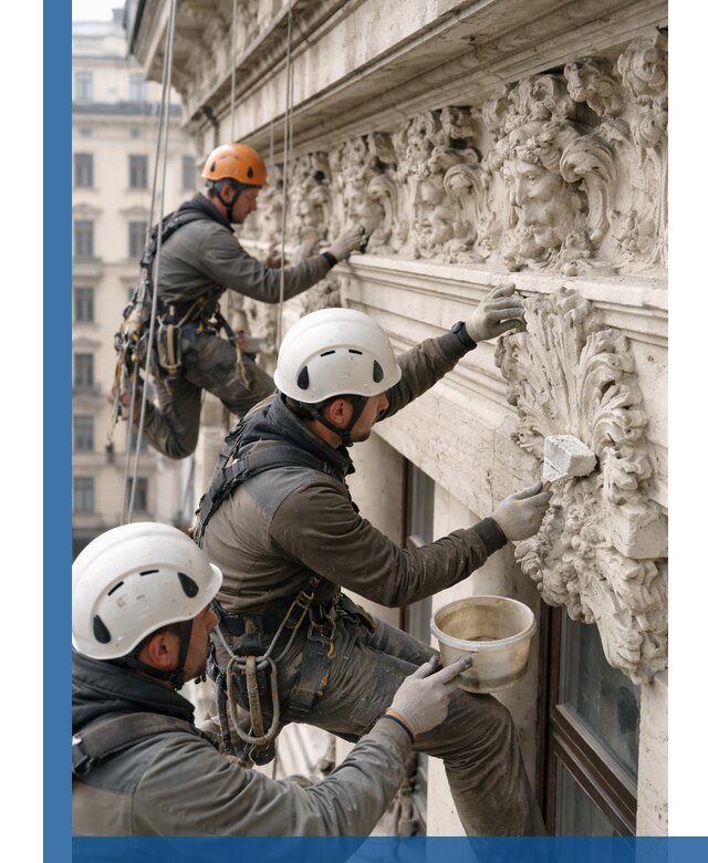 Реставрация фасадной лепнины с высотными работами в Ростове-на-Доне