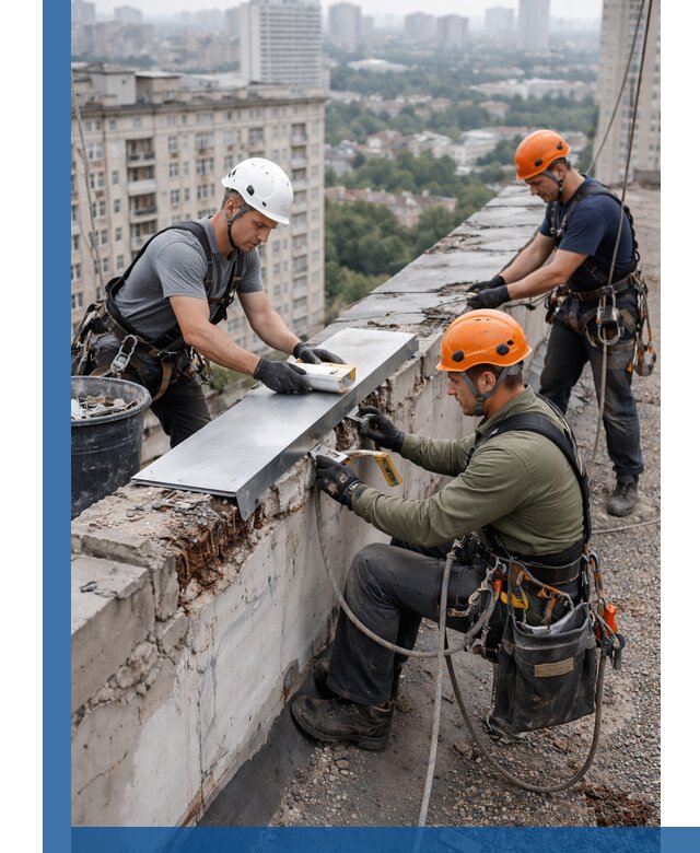 Ремонт парапета на кровле в Ростове-на-Доне, высотные работы с гарантией