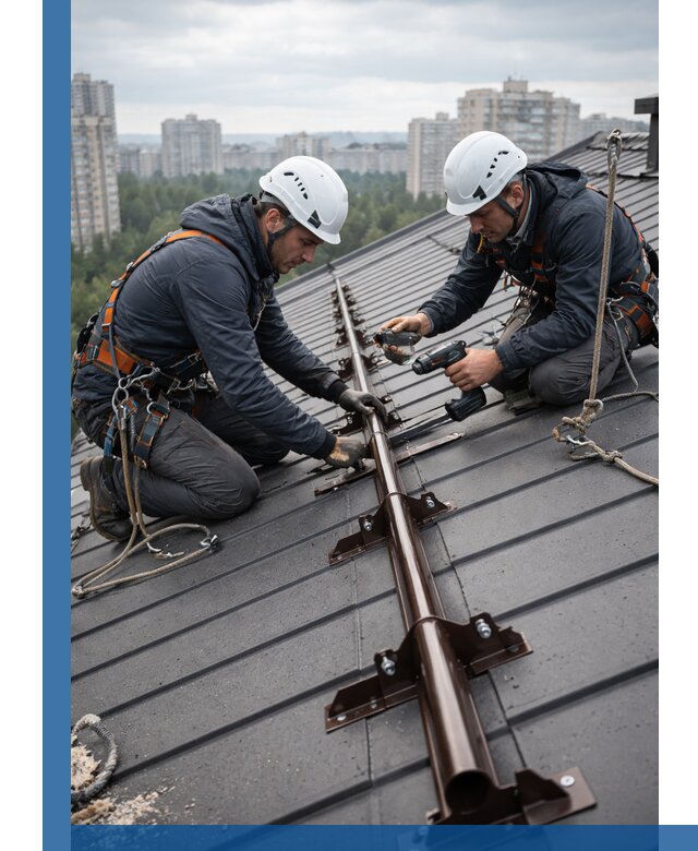 Монтаж снегозадержателей на кровле зданий в Ростове-на-Доне под ключ