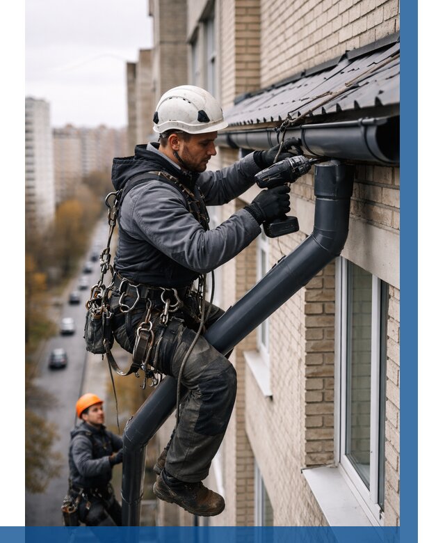 Монтаж водосточной системы на здании в Ростове-на-Доне от 5215 р. | ВЫСОТНИК-Рст