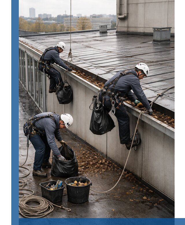 Очистка кровли по периметру в Ростове-на-Доне силами промышленных альпинистов