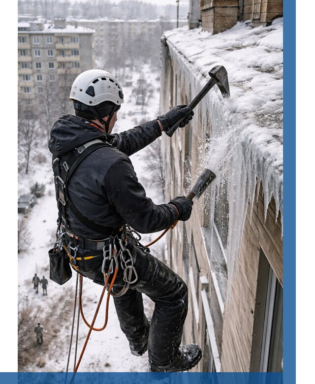 Сбивание сосулек с крыши в Ростове-на-Доне по цене от 4693 р. | ВЫСОТНИК-Рст