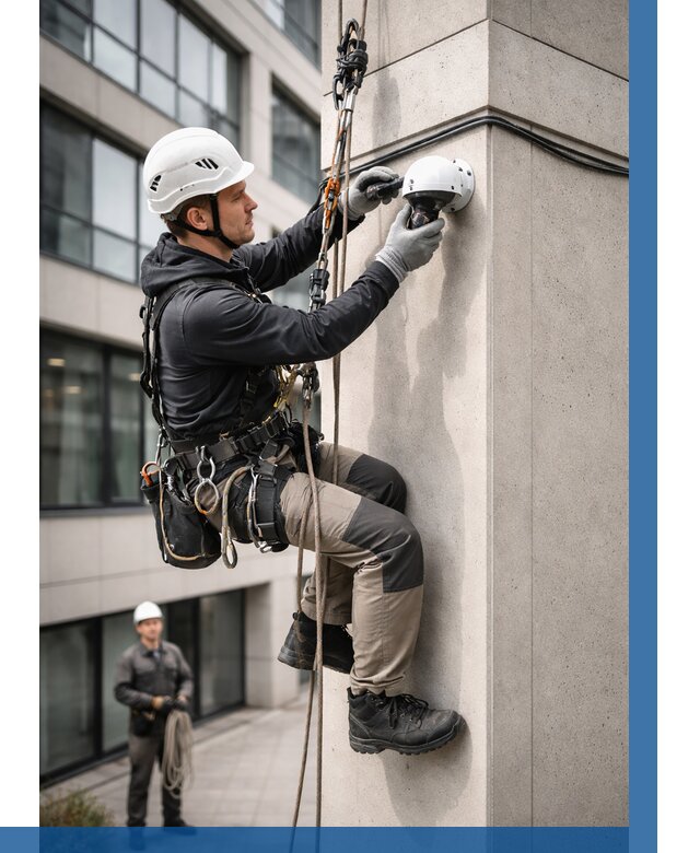 Монтаж камер видеонаблюдения на фасаде в Ростове-на-Доне от 8865 р.-ВЫСОТНИК-Рст