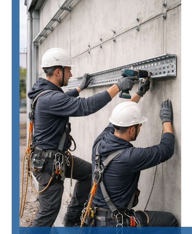 Монтаж кабельных лотков на фасаде зданий в Ростове-на-Доне с гарантией