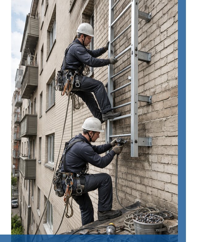 Монтаж пожарной лестницы в Ростове-на-Доне от 26073 р заказать у ВЫСОТНИК-Рст