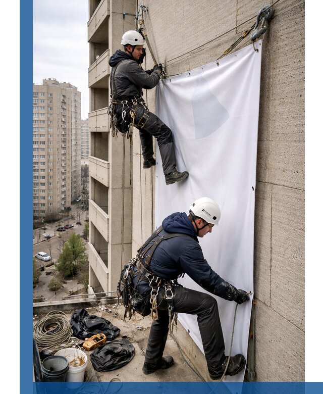 Профессиональный монтаж баннеров на фасаде в Ростове-на-Доне