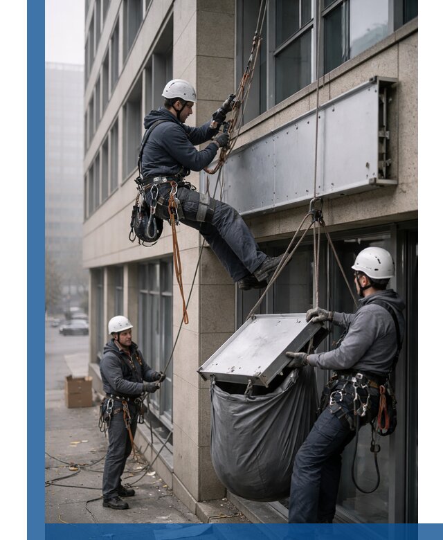 Демонтаж рекламной вывески с высотными работами в Ростове-на-Доне