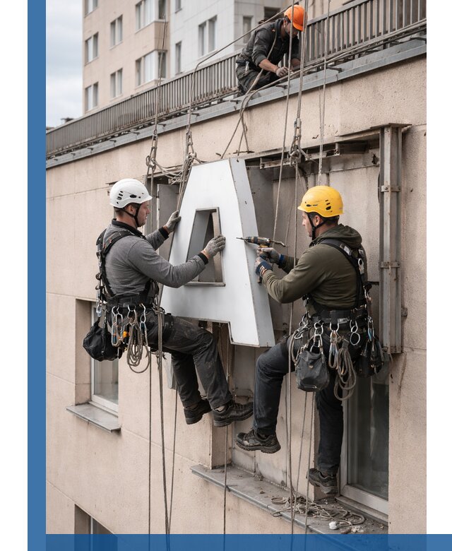 Ремонт и восстановление наружных вывесок на высоте в Ростове-на-Доне