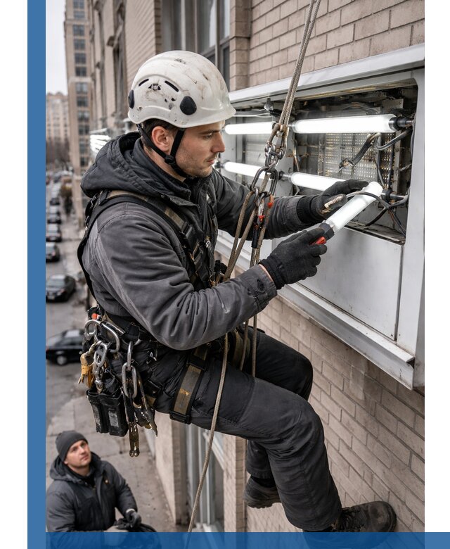 Профессиональная замена ламп в наружной вывеске в Ростове-на-Доне