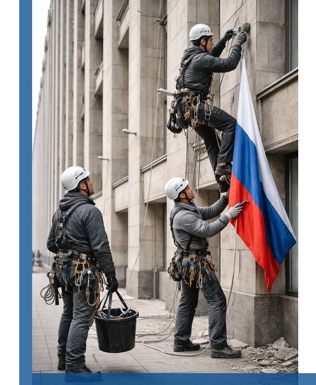 Профессиональная установка флагов на фасаде в Ростове-на-Доне