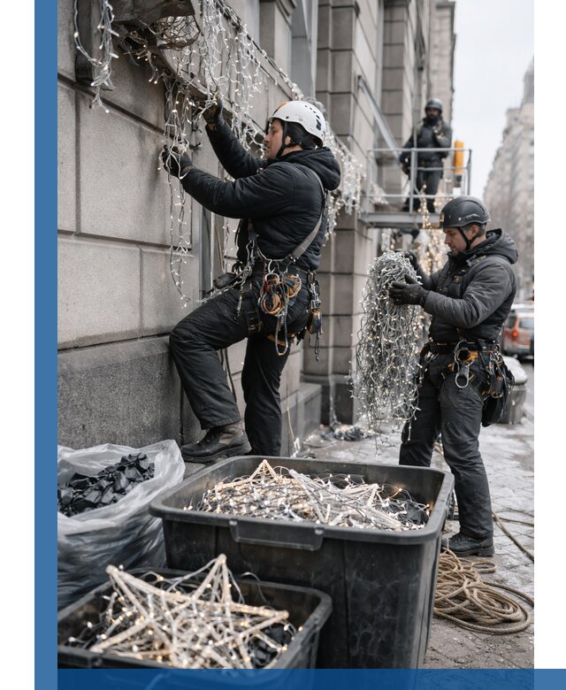 Демонтаж новогоднего оформления и гирлянд в Ростове-на-Доне