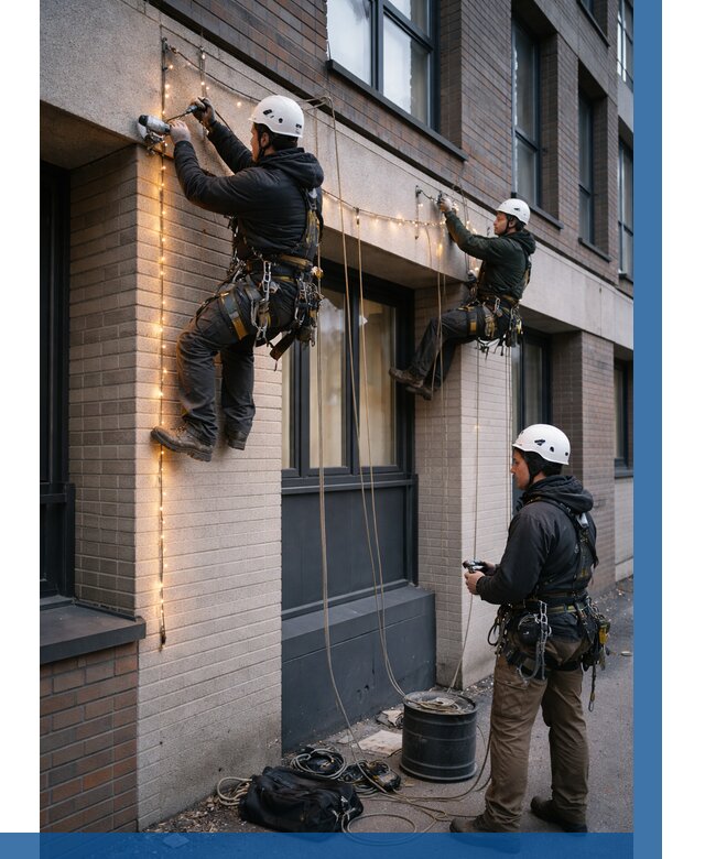 Монтаж гирлянд на фасаде в Ростове-на-Доне от 3650 р. | ВЫСОТНИК-Рст