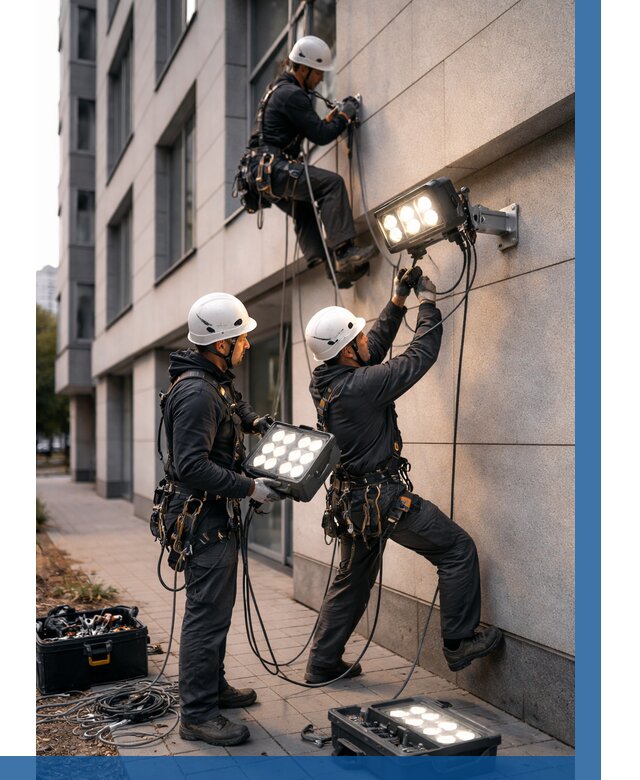 Монтаж прожекторов на фасаде в Ростове-на-Доне от 7822 р. | ВЫСОТНИК-Рст