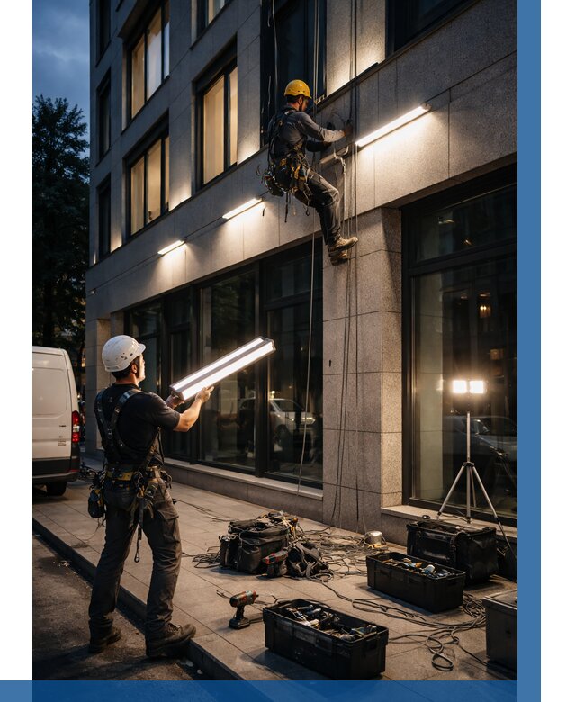 Монтаж архитектурной подсветки здания в Ростове-на-Доне от 2607 р.|ВЫСОТНИК-Рст