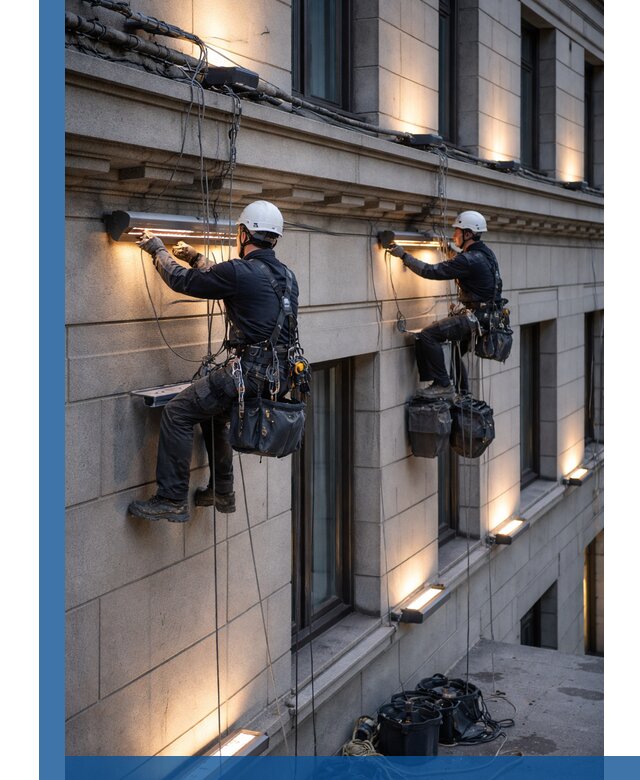 Монтаж архитектурной подсветки фасадов зданий в Ростове-на-Доне