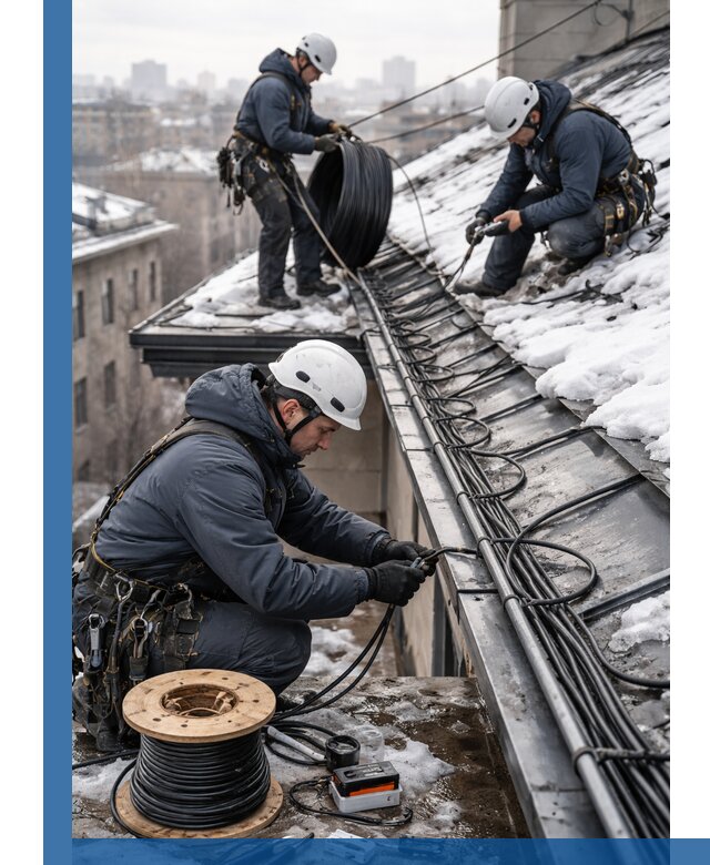 Монтаж греющего кабеля на кровле в Ростове-на-Доне под ключ