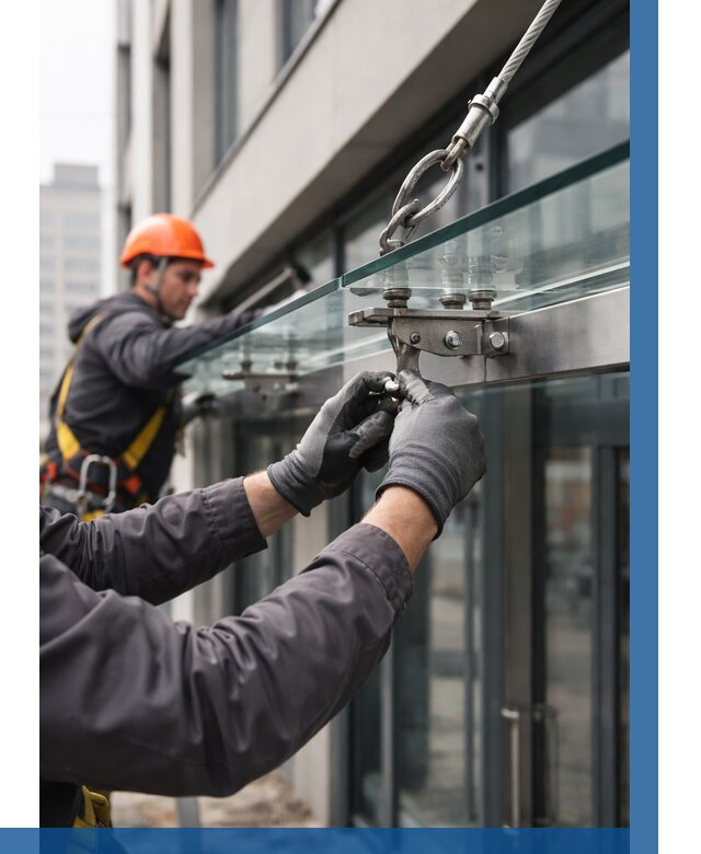 Монтаж стеклянных козырьков в Ростове-на-Доне от 8865 р. | ВЫСОТНИК-Рст