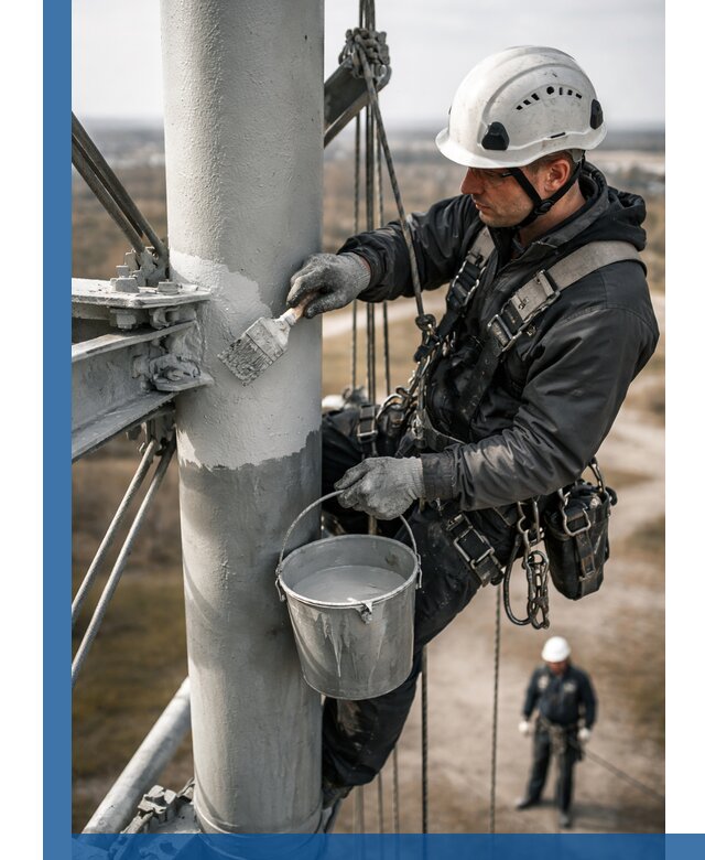 Покраска мачт связи в Ростове-на-Доне промышленными альпинистами