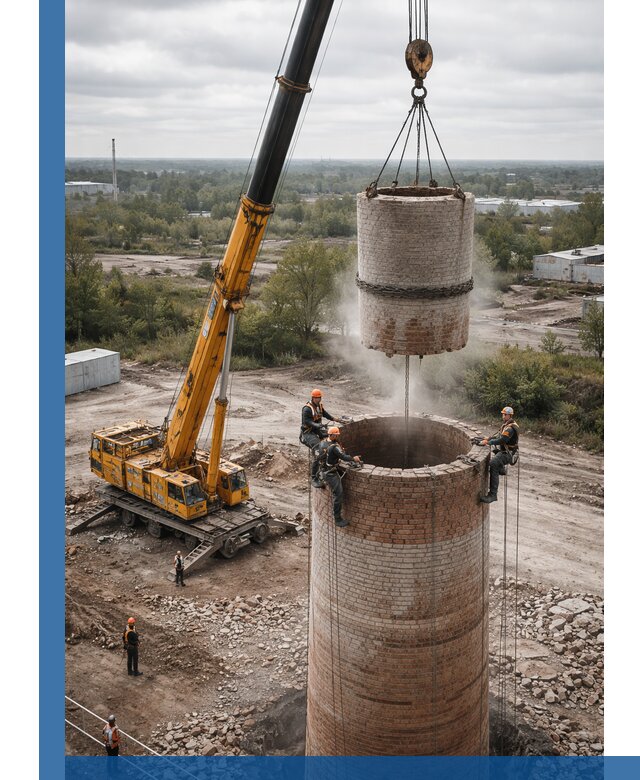 Демонтаж дымовой трубы в Ростове-на-Доне с гарантиями безопасности