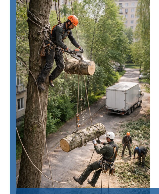 Спил деревьев альпинистами в Ростове-на-Доне, безопасно и без повреждений